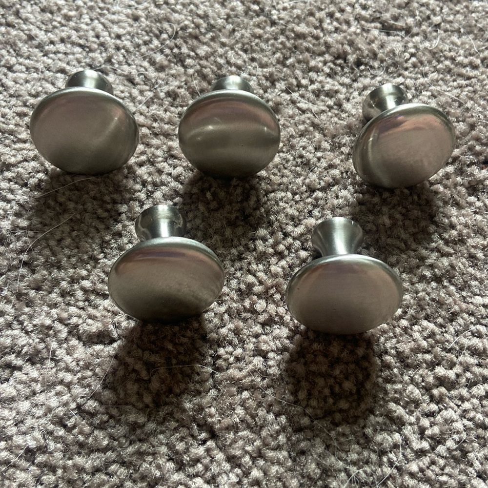 5 Brushed Silver Round Heavy Metal Drawer Knobs 1” Diameter